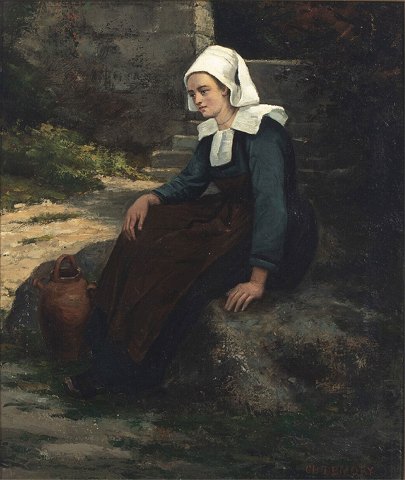 "Bretagne pige" Olie maleri på lærred.