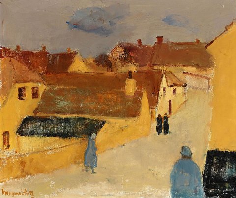 "Street party from Svaneke, Bornholm. Oil painting on Canwas.