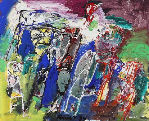 Cobra komposition, olie maleri på lærred i sølv svæveramme.