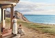 "2 women in summer dresses at Länstrup beach, beautiful painting in almost 
perfect condition with a beautiful gold frame.